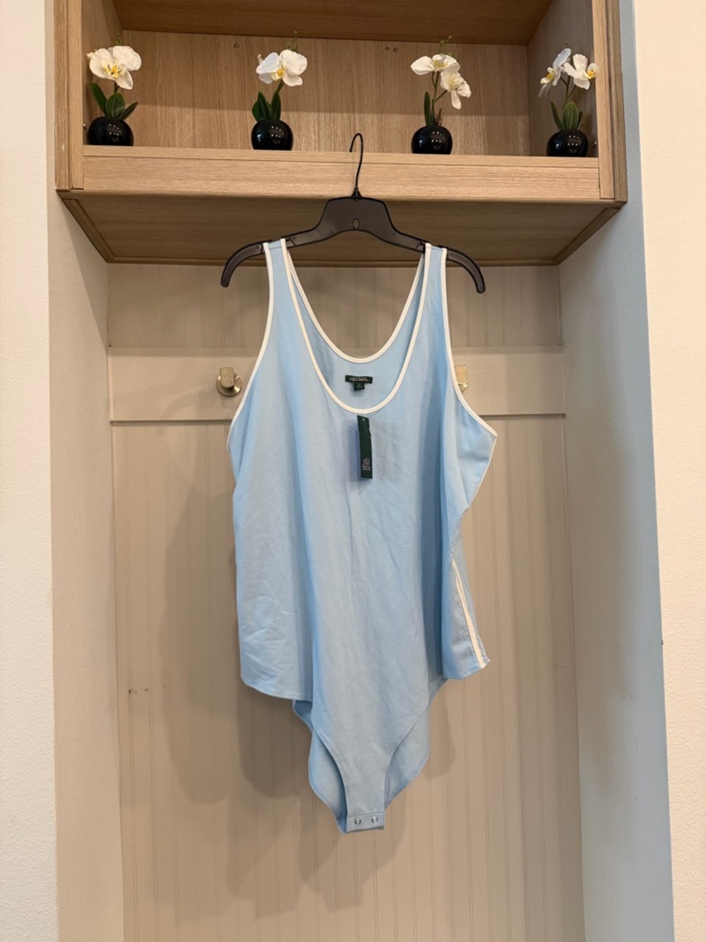 wild fable Light Blue Scoop Neck Bodysuit with White Trim